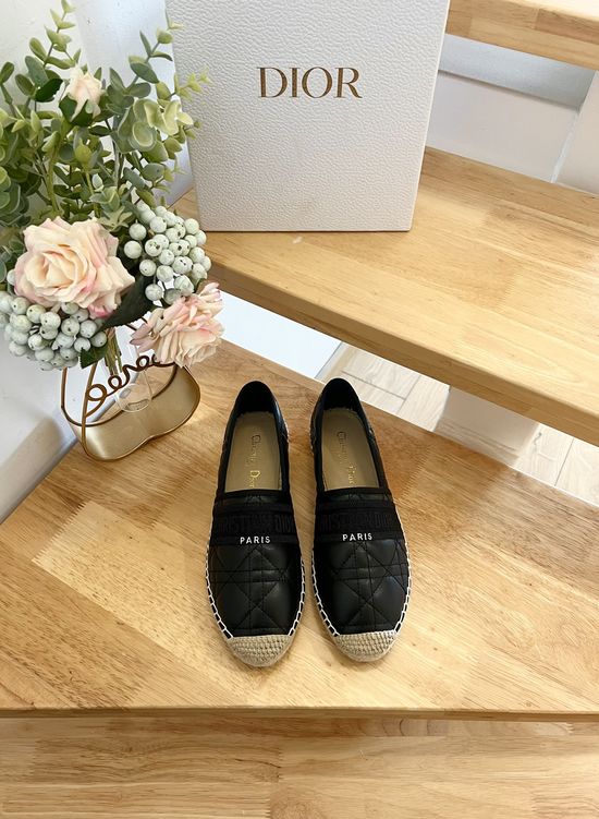 Christian Dior Embroidered Logo Pattern Woven Sole Espadrilles