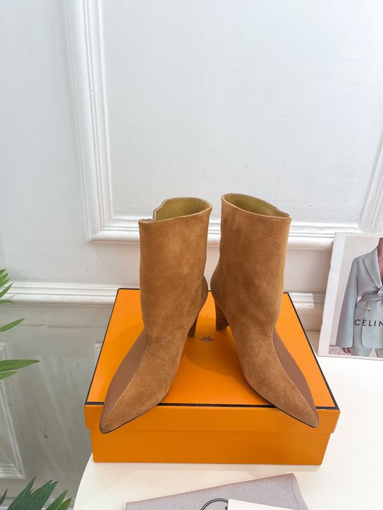 Hermes Pointed Toe Leather Tall Boots Stiletto Heel Comfortable Lining