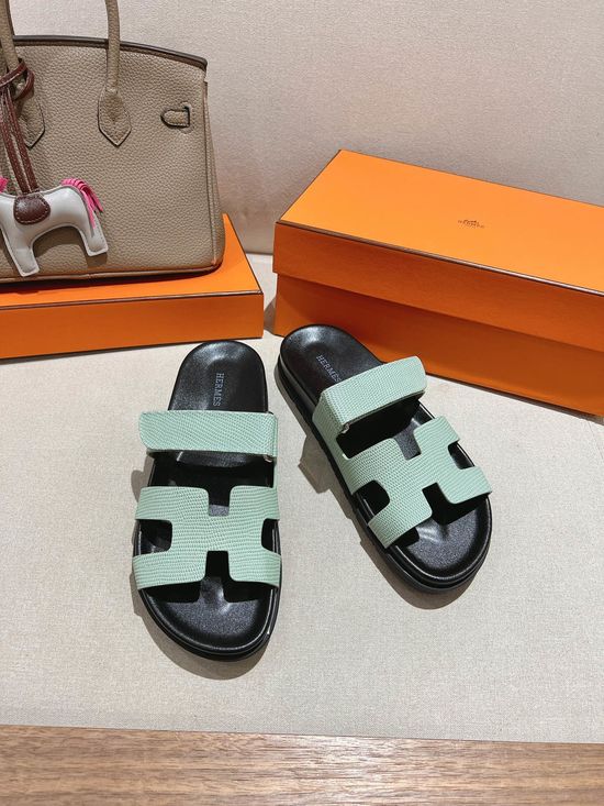Hermes Lizard Pattern Comfort Open Toe Slide Sandals