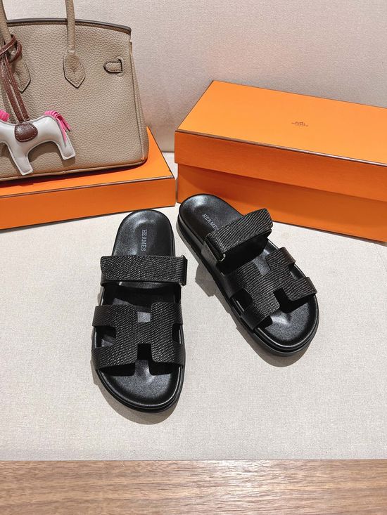 Hermes Lizard Pattern Comfort Open Toe Slide Sandals