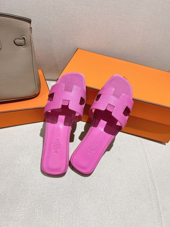 Hermes Lizard Print Cowhide Slide Sandals With Matching Silk Scarves