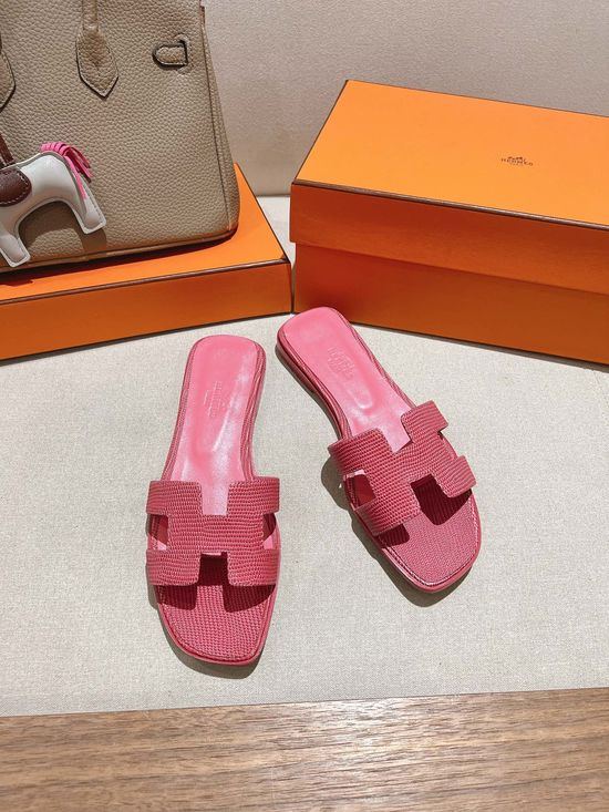 Hermes Lizard Print Cowhide Slide Sandals With Matching Silk Scarves