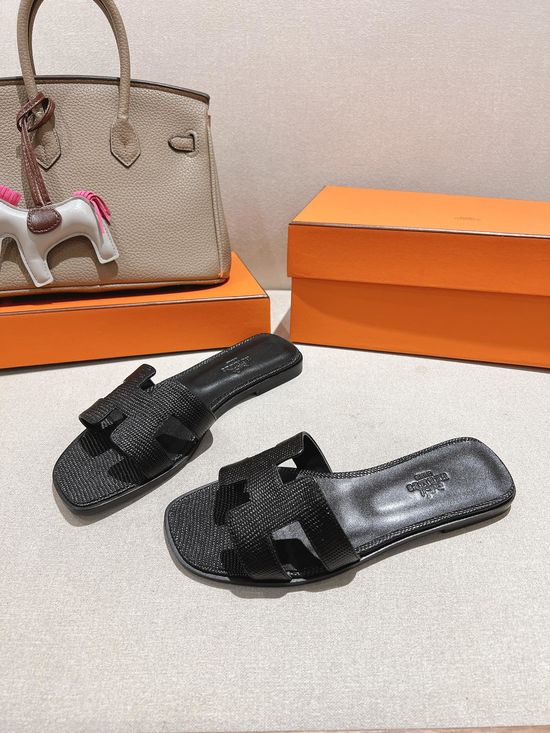Hermes Lizard Print Cowhide Slide Sandals With Matching Silk Scarves