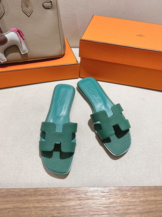 Hermes Lizard Print Cowhide Slide Sandals With Matching Silk Scarves
