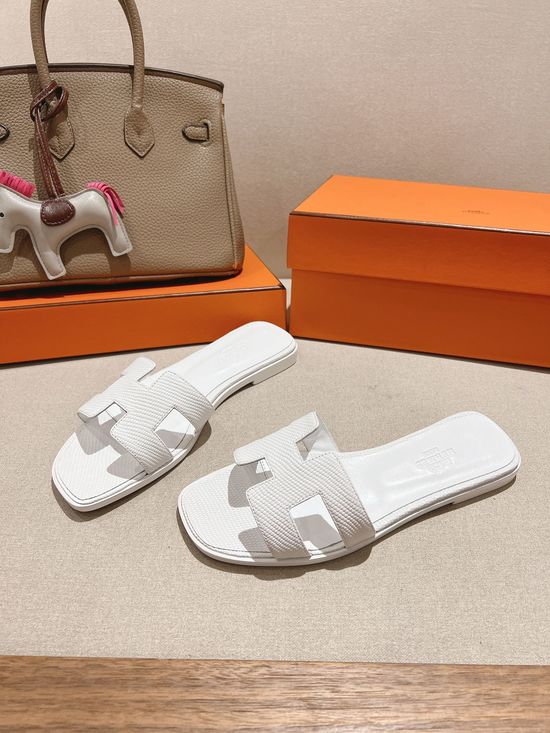 Hermes Lizard Print Cowhide Slide Sandals With Matching Silk Scarves