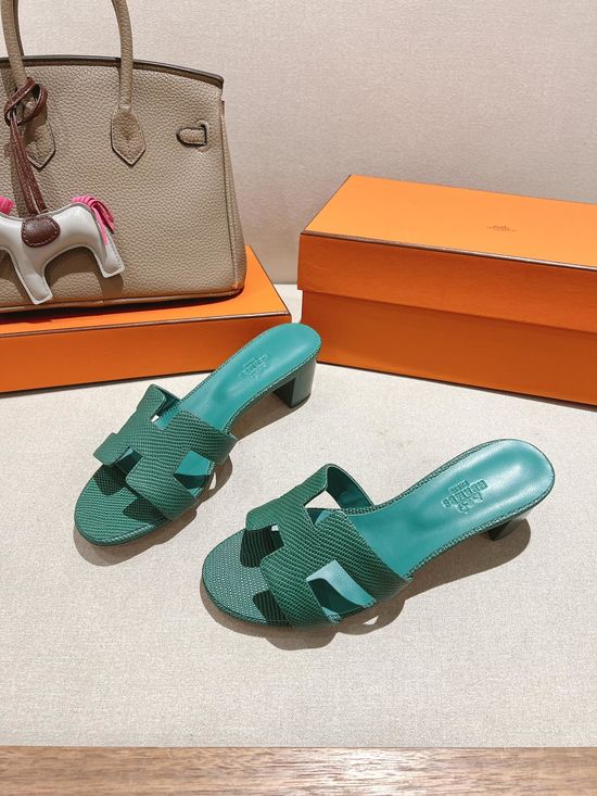 Hermes Lizard Pattern Cowhide Slide Sandals With Silk Scarf