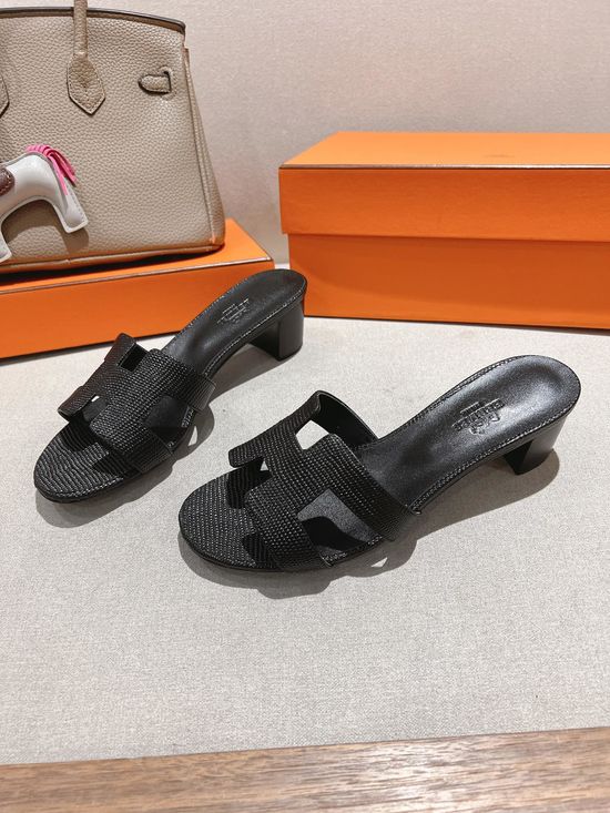 Hermes Lizard Pattern Cowhide Slide Sandals With Silk Scarf