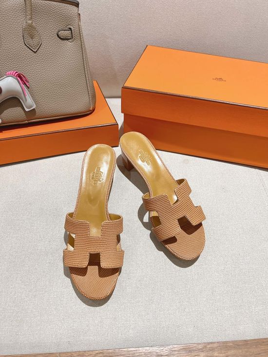 Hermes Lizard Pattern Cowhide Slide Sandals With Silk Scarf