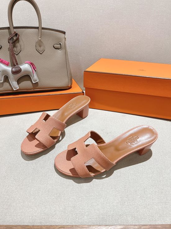 Hermes Lizard Pattern Cowhide Slide Sandals With Silk Scarf