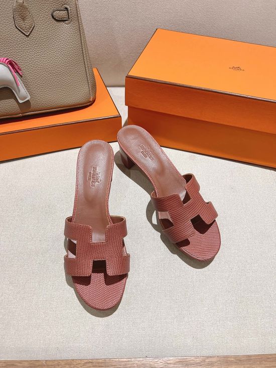 Hermes Lizard Pattern Cowhide Slide Sandals With Silk Scarf