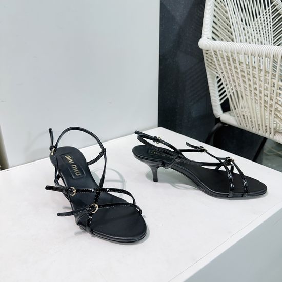 Miu Miu Kitten Heel Patent Leather Strappy Sandals