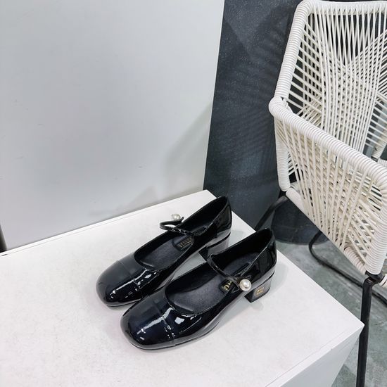 Miu Miu Patent Leather Mary Jane Shoes with Pearl Buckle