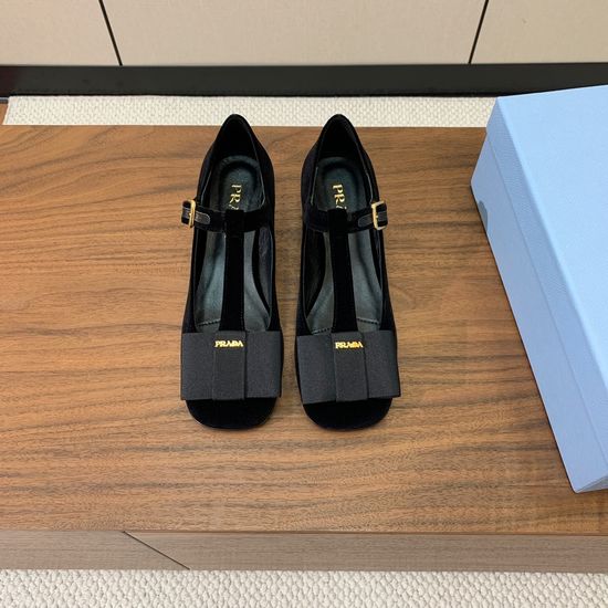 Prada T-strap Bow Mary Jane Flats with Patent Leather Upper