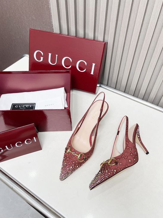 Gucci Embellished Patterned Denim High Heel Dress Shoes