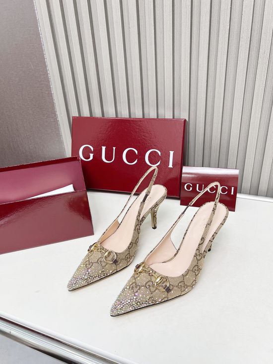 Gucci Embellished Patterned Denim High Heel Dress Shoes