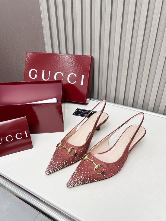 Gucci Embellished Patterned Denim High Heel Dress Shoes