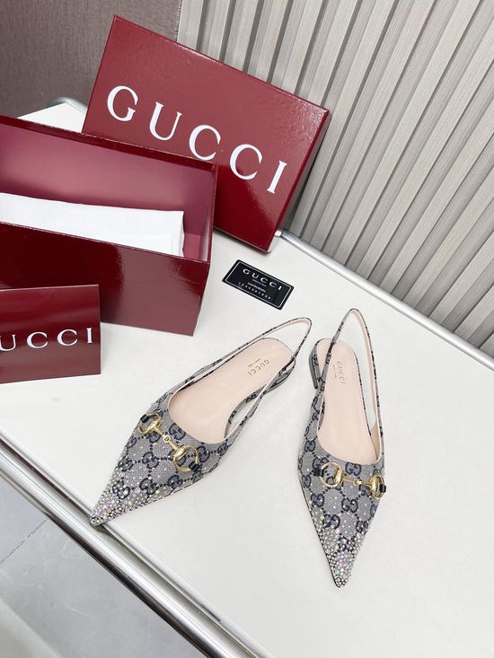 Gucci Embellished Patterned Denim High Heel Dress Shoes