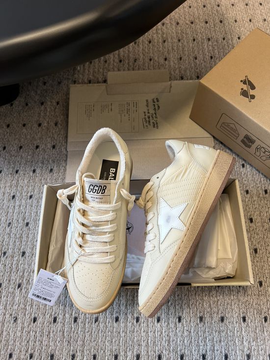 Golden Goose Beige Distressed Leather Platform Comfort Casual Sneakers