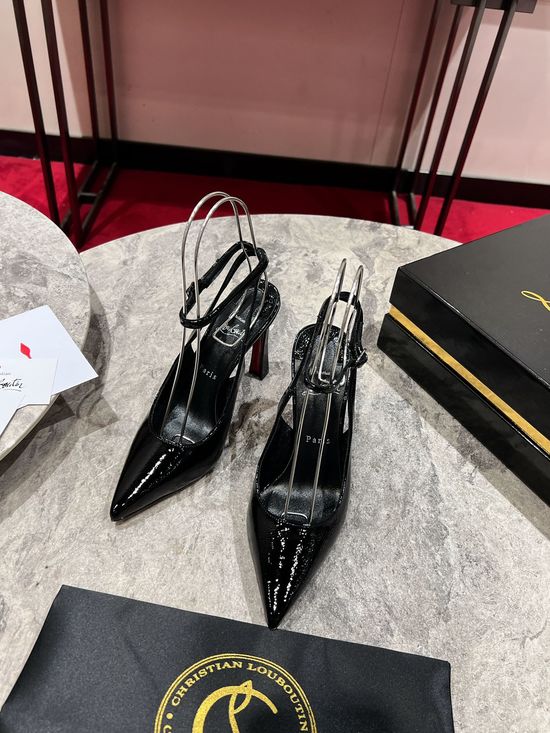 Christian Louboutine Patent Leather Pointed Toe Curved Heel Strap High Heels