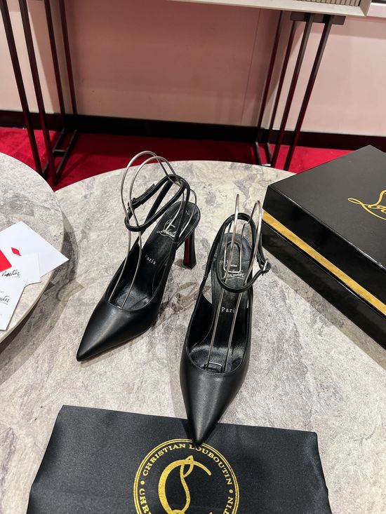 Christian Louboutine Patent Leather Pointed Toe Curved Heel Strap High Heels
