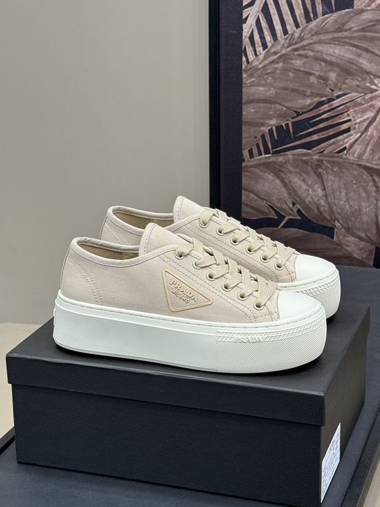 Prada Lightweight Twill Elevated Platform Canvas Casual Shoes