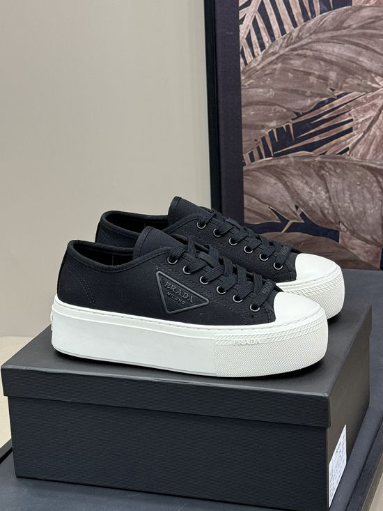 Prada Lightweight Twill Elevated Platform Canvas Casual Shoes