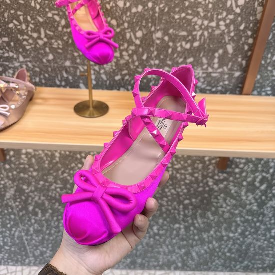 Valentino Studded Silk Leather Ballet Flats Comfortable Footwear