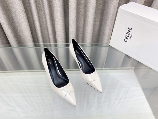 Celine Elegant Pointed Toe Kitten Heel Leather Pumps