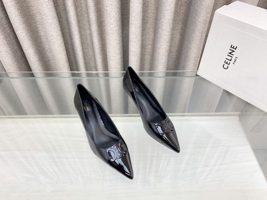 Celine Elegant Pointed Toe Kitten Heel Leather Pumps