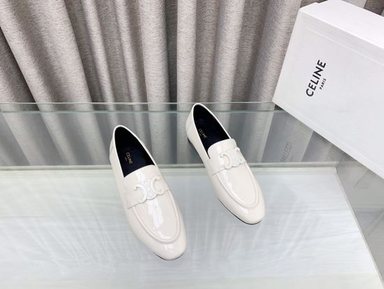 Celine British Style Loafers with Metal Buckle Patent Leather Upper