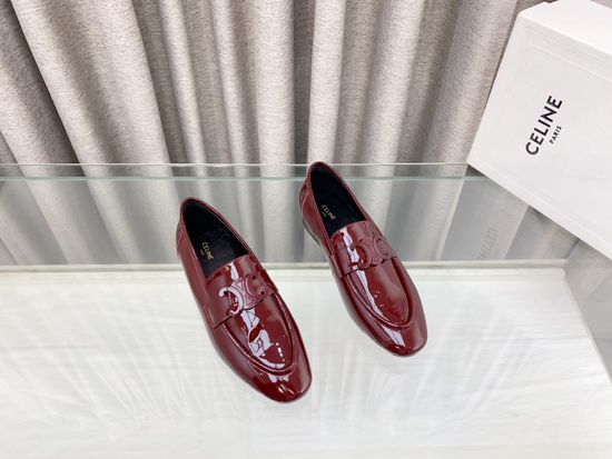 Celine British Style Loafers with Metal Buckle Patent Leather Upper