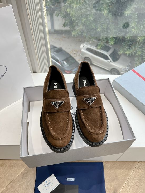 Prada Triangle Logo Slip-on Wool Shoes Frosted Upper Durable Sole