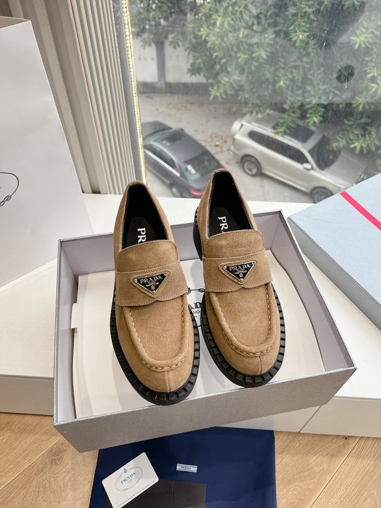 Prada Triangle Logo Slip-on Wool Shoes Frosted Upper Durable Sole