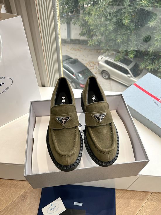 Prada Triangle Logo Slip-on Wool Shoes Frosted Upper Durable Sole