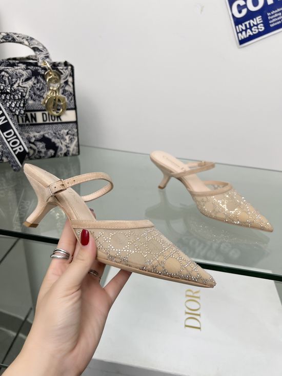 Christian Dior Rhinestone Embellished Kitten Heel Mule Sandals