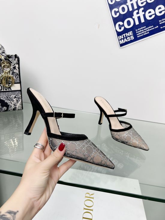 Christian Dior Rhinestone Embellished Kitten Heel Mule Sandals