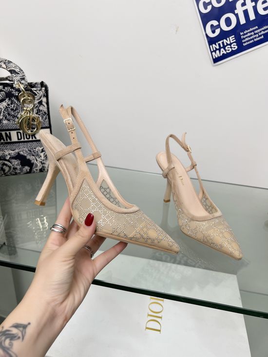 Christian Dior Rhinestone Embellished Kitten Heel Mule Sandals
