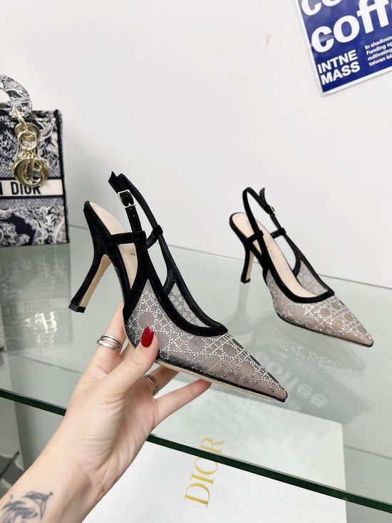 Christian Dior Rhinestone Embellished Kitten Heel Mule Sandals