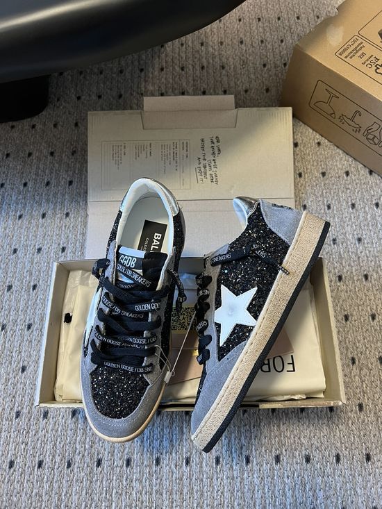 Golden Goose Plaid Gray Distressed Leather Casual Platform Sneakers