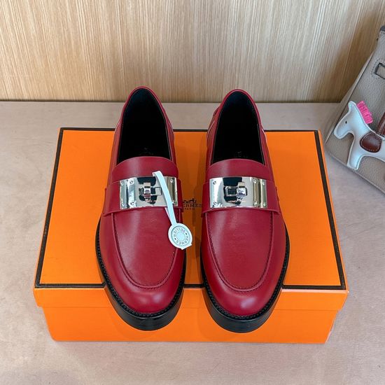 Hermes Classic Leather Loafers with Metal Lock Accent