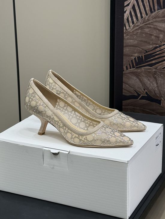 Christian Dior Mesh Rhinestone High Heels With Sheepskin Lining