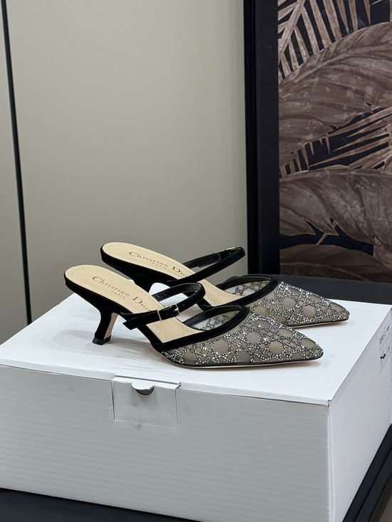 Christian Dior Mesh Rhinestone High Heels With Sheepskin Lining