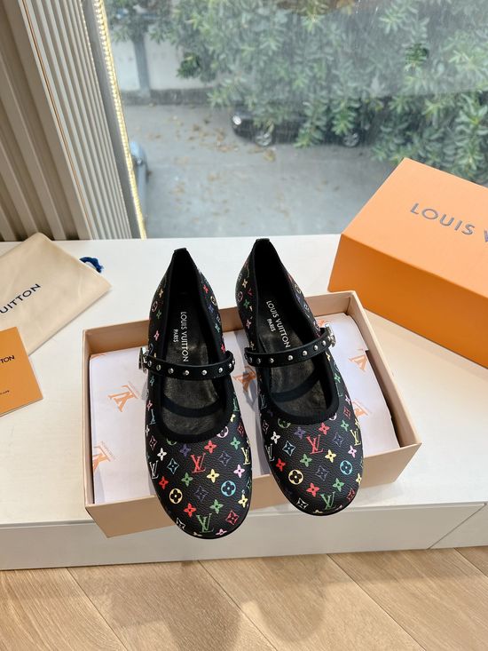 Louis Vuitton Soft Leather Round Toe Slip-On Flats with Metal Accent