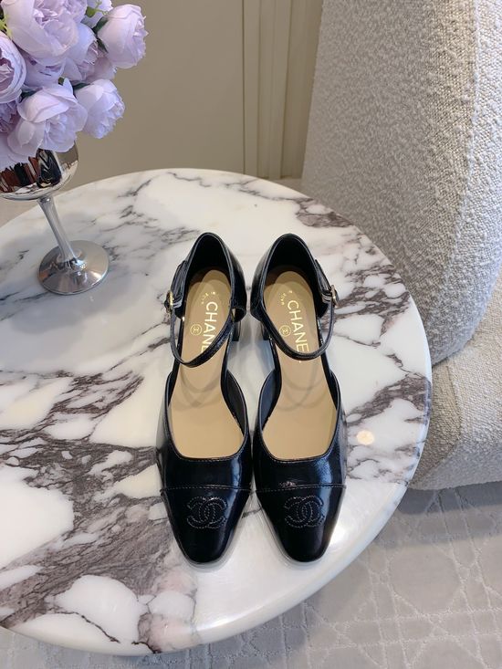 Chanel Embellished Chunky Heel Leather Mary Jane Dress Shoes