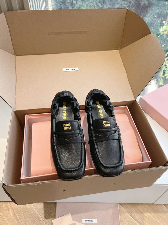 Miu Miu Embellished Block Heel Leather Loafer Shoes
