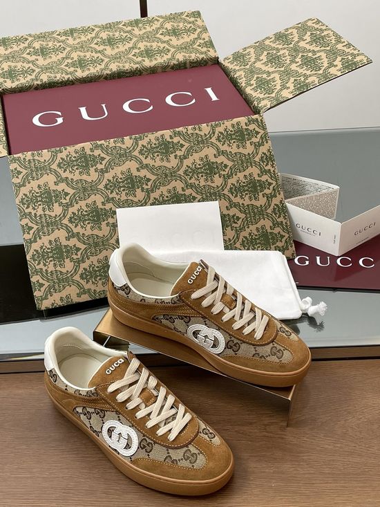 Gucci Suede Mesh Casual Sneakers with Logo and Gift Packaging