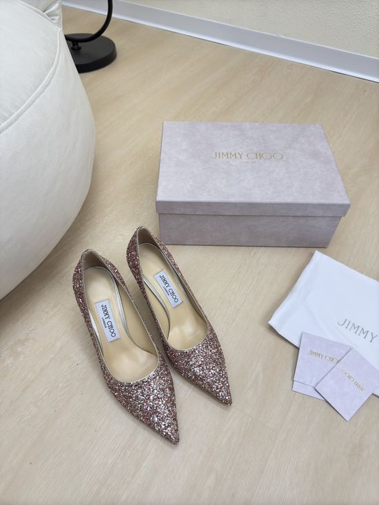Jimmy Choo Sequin Upper High Heel Pumps Sheepskin Lining Sole