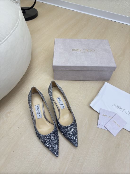 Jimmy Choo Blue Silver Gradient Sequin Mid Heel Pumps