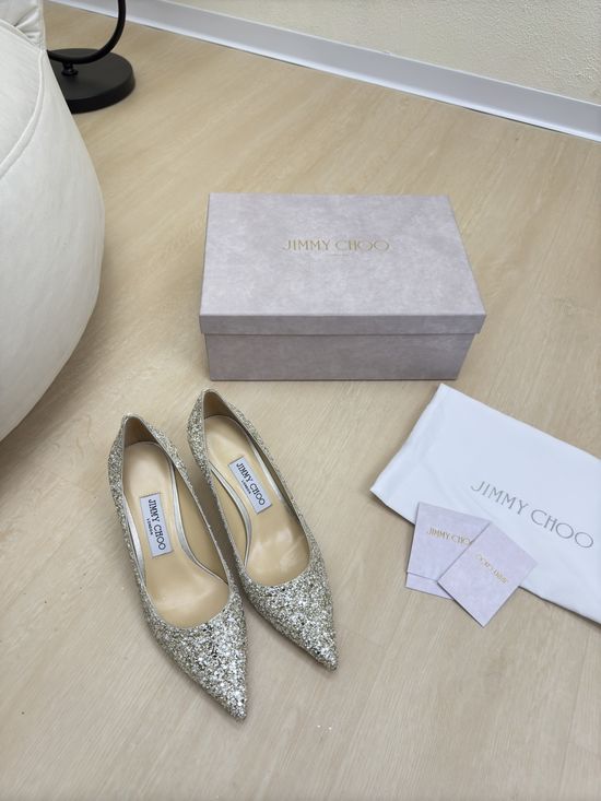Jimmy Choo Light Gold Sequin High Heel Pumps Sheepskin Lining