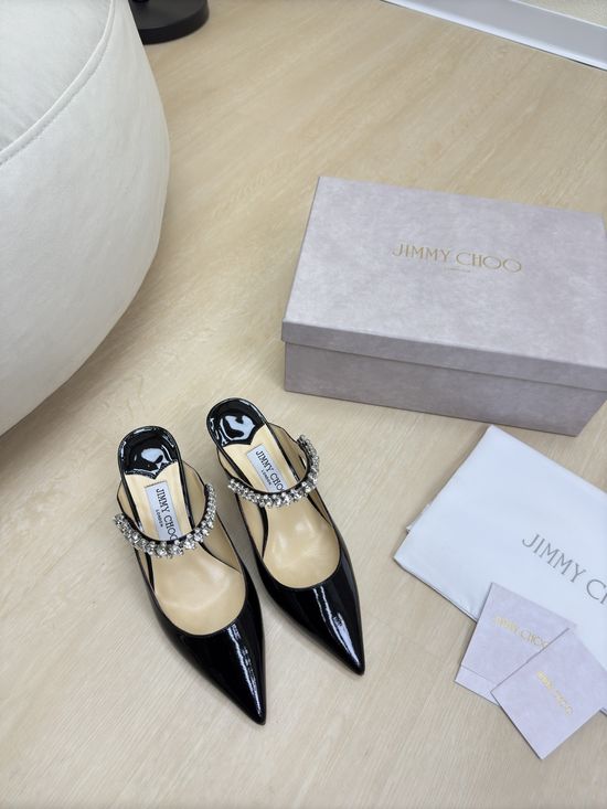 Jimmy Choo Patent Leather Pointed Toe Rhinestone Mules Premium Sole